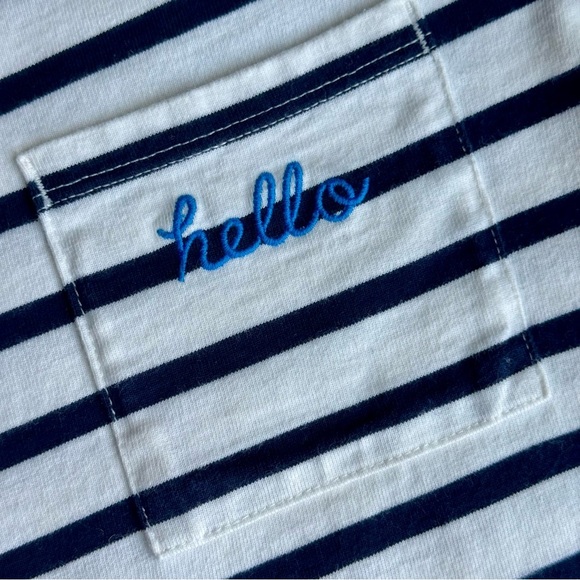 Gap Navy & White Striped “Hello” Embroidered Long Sleeve Tee – Size S - Picture 6 of 9